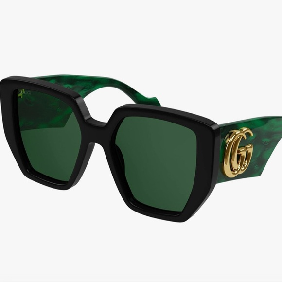 Gucci Geometric Sunglasses GG0956S 001 Black/Green 54mm - Picture 3 of 12
